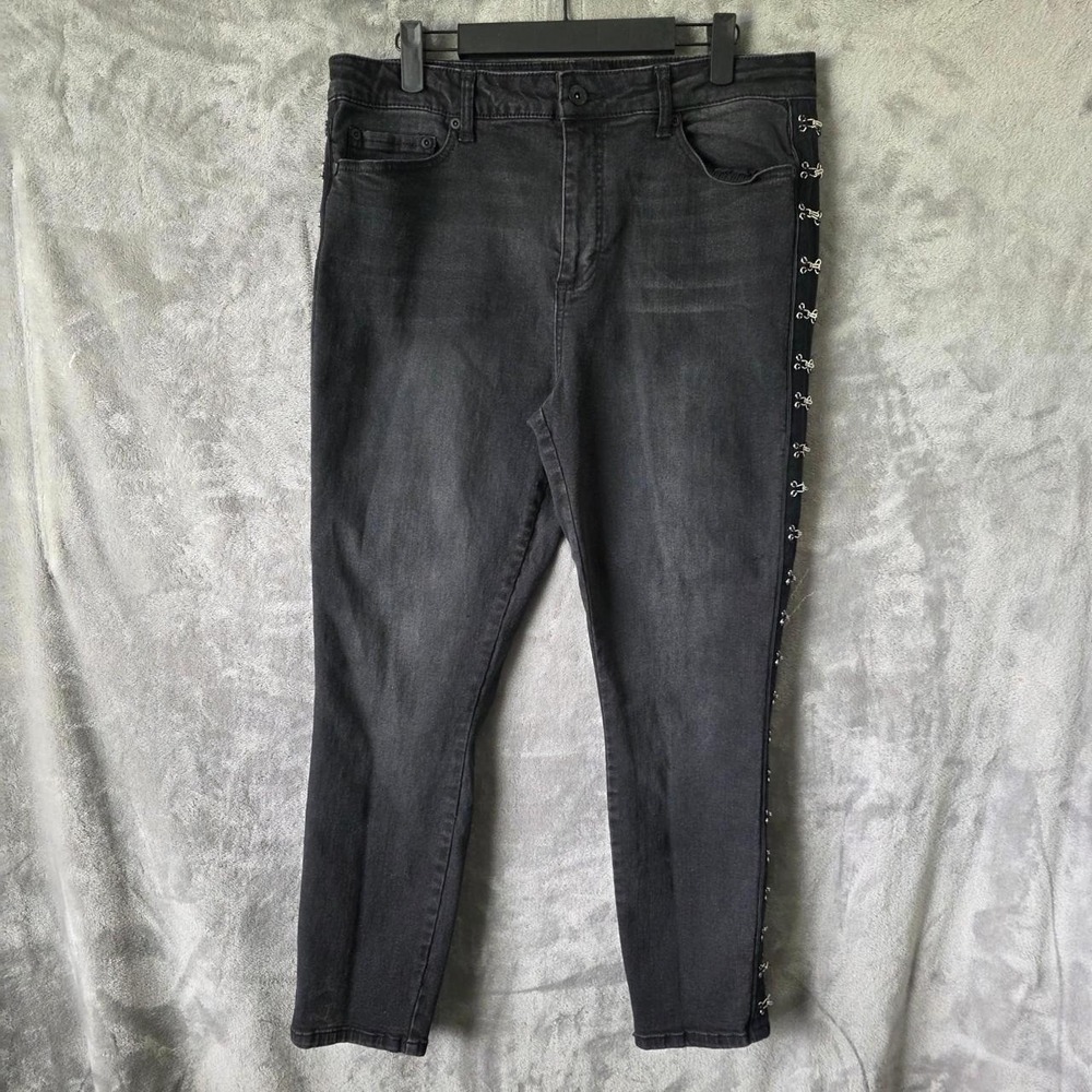 Vintage Blackheart Hot Topic Black Skinny Jeans Hook & Eye Detail - Size 15